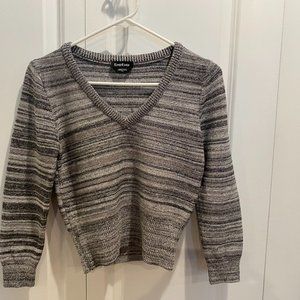 Bebe Silver and Gray V Neck Striped Sweater Size Large